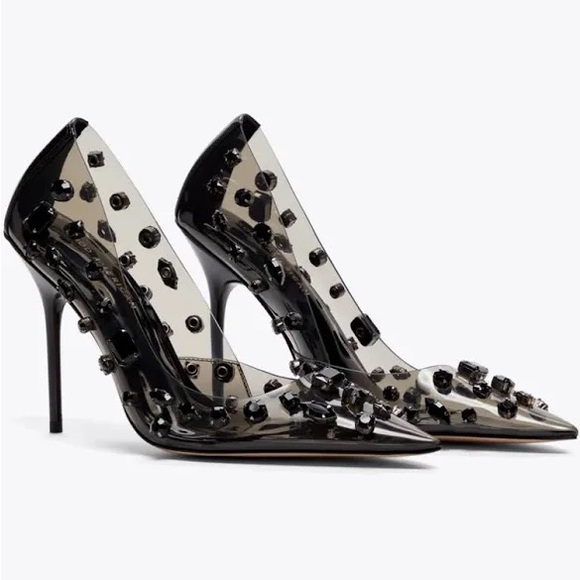 Good American Elegant Black Studded Women's Pump Heels - Picture 3 of 10